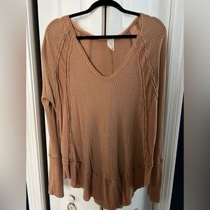 Free People- Brown Long Sleeved Tunic- Distressed/Raw Seams- Size L